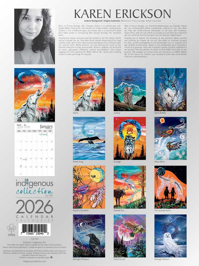 Karen Erickson 2026 Calendar Indigenous Collection