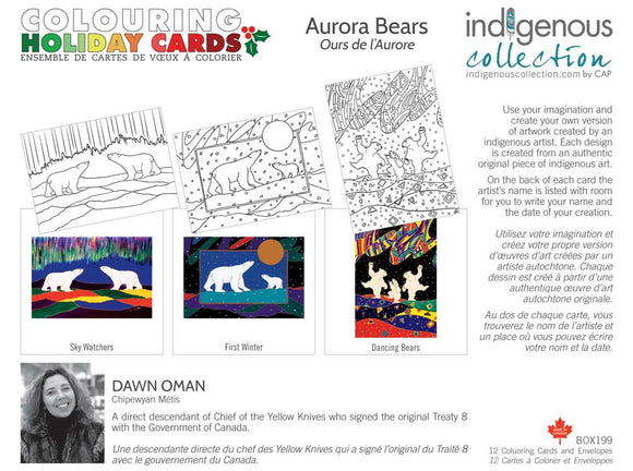 Aurora Bears holiday colouring cards by Dawn Oman