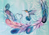 Hummingbird feathers napkins by artist Carla Joseph