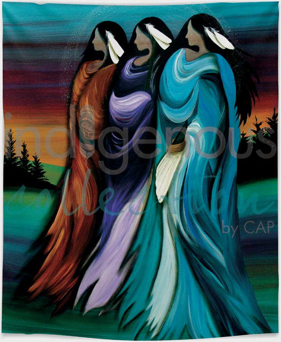 Three Sisters fleece blanket by artist Betty Albert