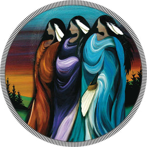 Three Sisters round beach towel blanket by artist Betty Albert