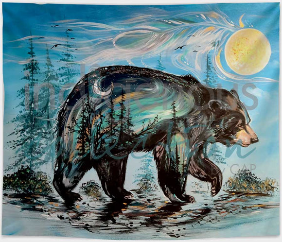 A Bear's Journey fleece blanket by artist Carla Joseph