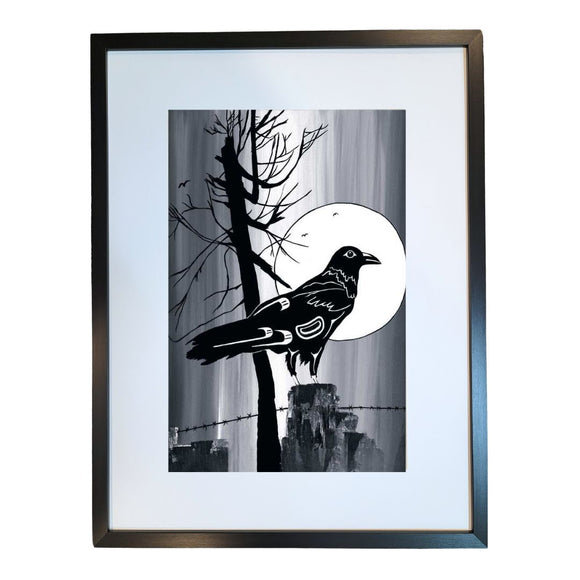 Full Moon Raven - large framed and matted print