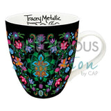 Infinity Signature Mug by artist Tracey Metallic. Her cultural background is Mi'gmaq. The artist is paid a royalty on every sale.  Mugs are 18 oz., and feature the artist's signature on the inside. They are made of fine china, individually boxed, and are microwave and dishwasher safe.
