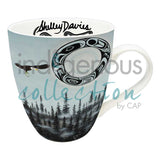 Eagle Moon Signature Mug by artist Shelley Davies. Her cultural background is Coast Salish. The artist is paid a royalty on every sale.  Mugs are 18 oz., and feature the artist's signature on the inside. They are made of fine china, individually boxed, and are microwave and dishwasher safe.