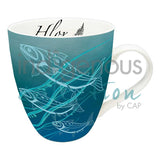 Return Signature Mug by artist Jessica McCallum-Miller (Hlox Majagalee). Her cultural background is Gitksan. The artist is paid a royalty on every sale.  Mugs are 18 oz., and feature the artist's signature on the inside. They are made of fine china, individually boxed, and are microwave and dishwasher safe.
