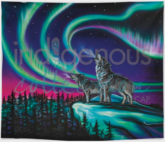 Sky Dance - WOlf Song fleece blanket by artist Amy Keller-Rempp