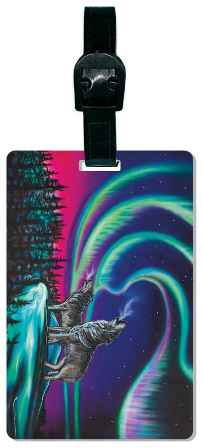 Sky Dance - Wolf Song luggage tag by artist Amy Keller-Rempp