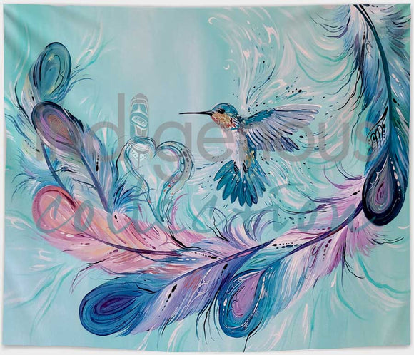 Hummingbird Feathers fleece blanket by artist Carla Joseph