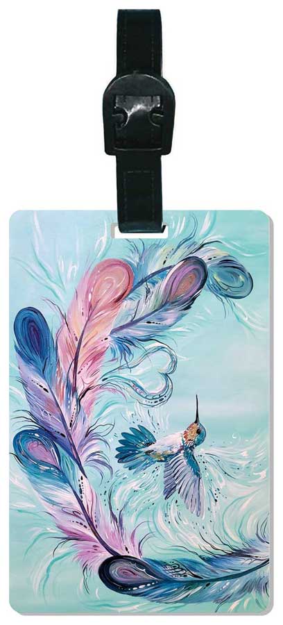 Hummingbird Feathers luggage tag by artist Carla Joseph