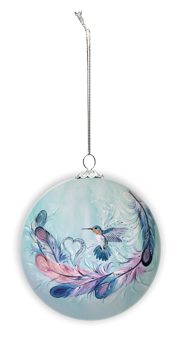 Hummingbird Feathers Glass Ornament