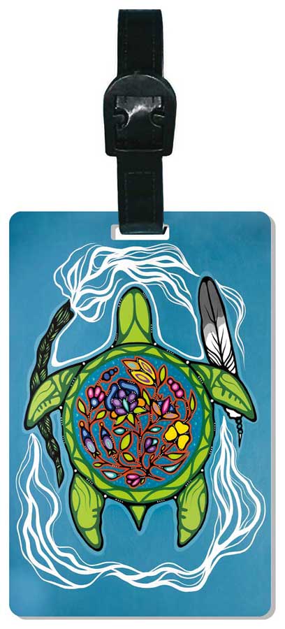 Prayers for Turtle Island luggage tag by artist Jackie Traverse