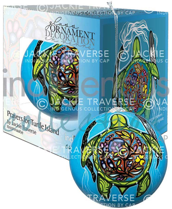 Prayers for Turtle Island Glass Ornament by artistJackie Traverse