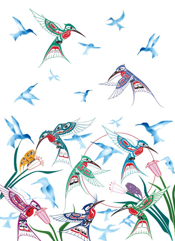 Garden of Hummingbirds tea towel by artist Richard Shorty
