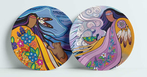 Spirit Guides & Makwa and his quest for Honey decorative plates by artist Pam Cailloux