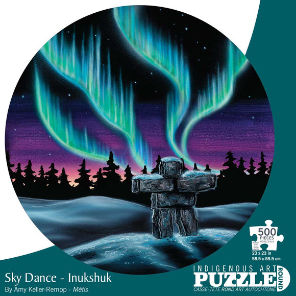 Sky Dance - Inukshuk 500 piece round puzzle by artist Amy Keller-Rempp
