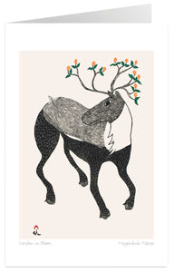 Caribou In Bloom (Linocut & Hand-Colouring, 47.7×34.5cm) - 9" x 6" Art Card