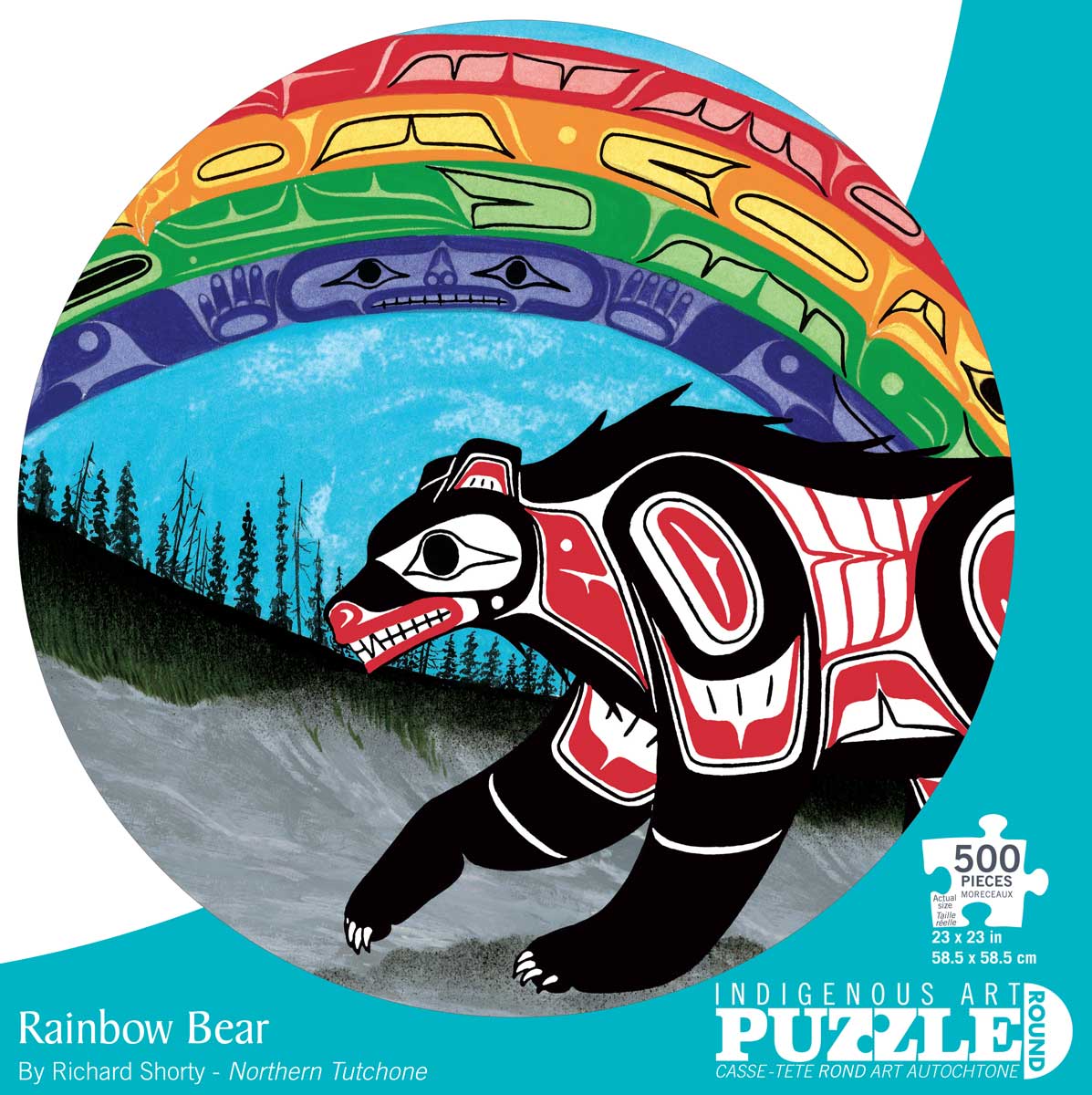 Puzzle of a bear under a rainbow