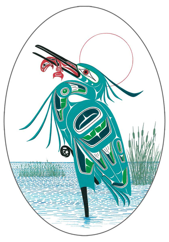Green Heron Sticker by artist Richard Shorty