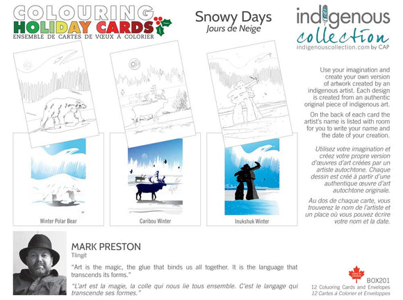 Snowy Days holiday colouring cards by Mark Preston