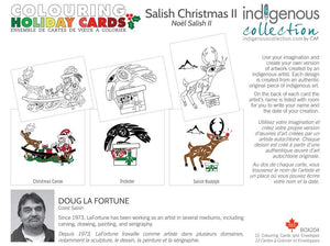 Salish Christmas II holiday colouring cards by Doug LaFortuneman