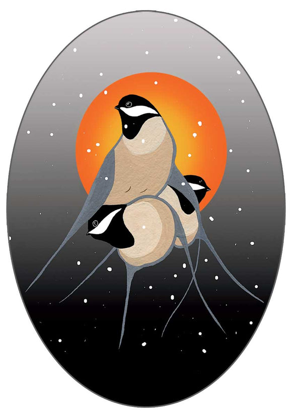 Forest Flurries - Chickadees sticker by artist Rick BEaver