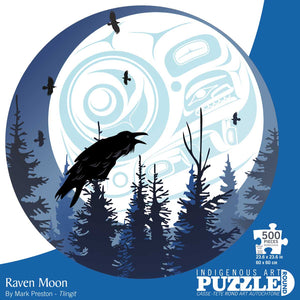 Raven Moon 500 piece round puzzle by artist Mark Preston
