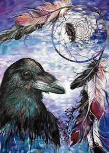 Raven Dream Catcher magnet by artist Carla Joseph