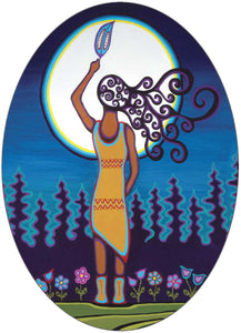 Woman and Grandmother Moon sticker by artist Patrick Hunter