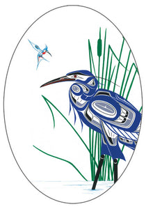 Hummingbird & Blue Heron sticker by artist Richard SHorty